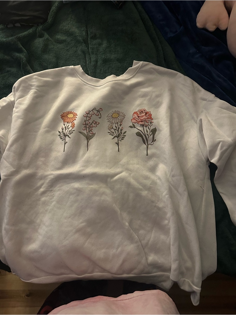 White Floral Graphic Crewneck Sweater
